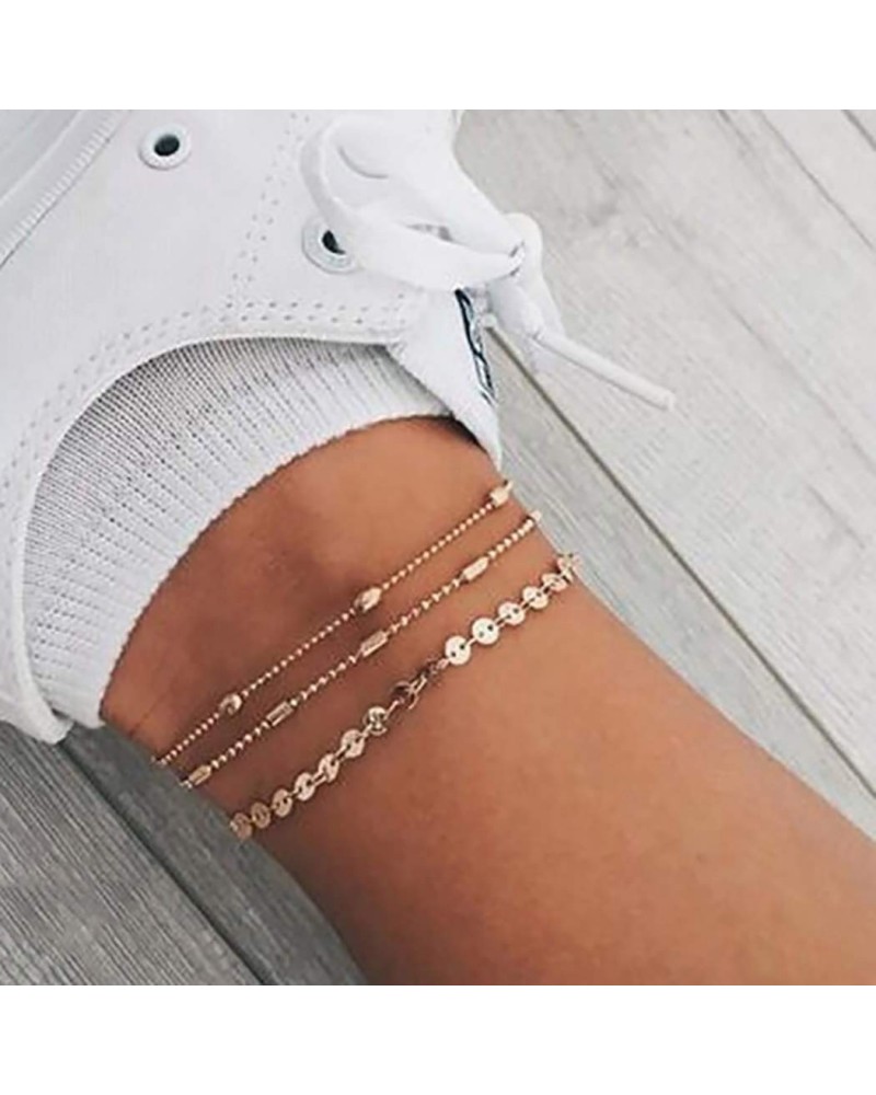 Jeweky Boho Layered Sequines Anklets Beads Foot Jewelry Chain Ankle Bracelets for Women and Girls (Gold) $6.83 Anklets