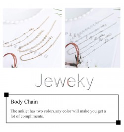 Jeweky Boho Layered Sequines Anklets Beads Foot Jewelry Chain Ankle Bracelets for Women and Girls (Gold) $6.83 Anklets