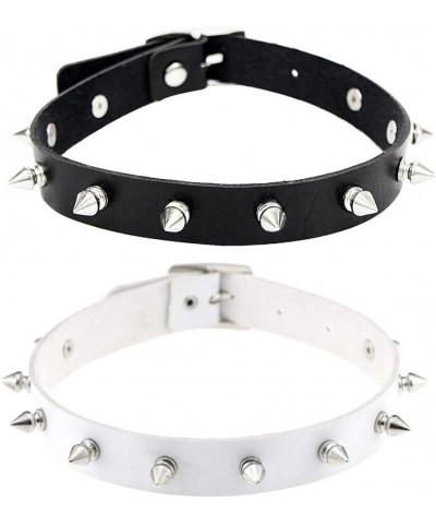 2PCS Choker Necklace PU Leather Goth Choker Collar with Rivet Spike Punk Rock Collar Adjustable Size –Black and White $6.62 N...