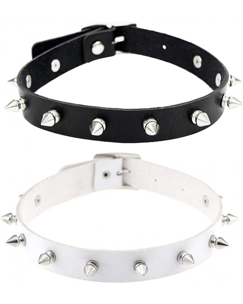 2PCS Choker Necklace PU Leather Goth Choker Collar with Rivet Spike Punk Rock Collar Adjustable Size –Black and White $6.62 N...