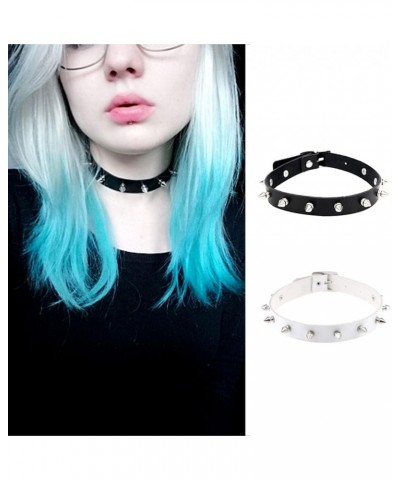 2PCS Choker Necklace PU Leather Goth Choker Collar with Rivet Spike Punk Rock Collar Adjustable Size –Black and White $6.62 N...