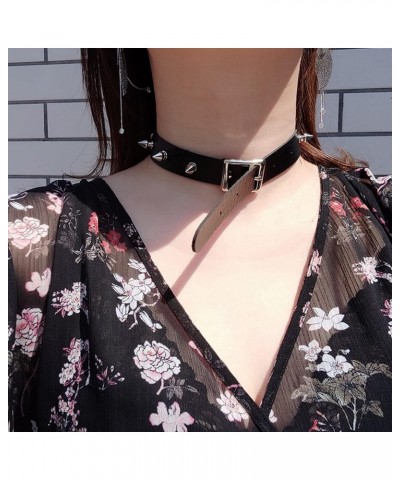 2PCS Choker Necklace PU Leather Goth Choker Collar with Rivet Spike Punk Rock Collar Adjustable Size –Black and White $6.62 N...