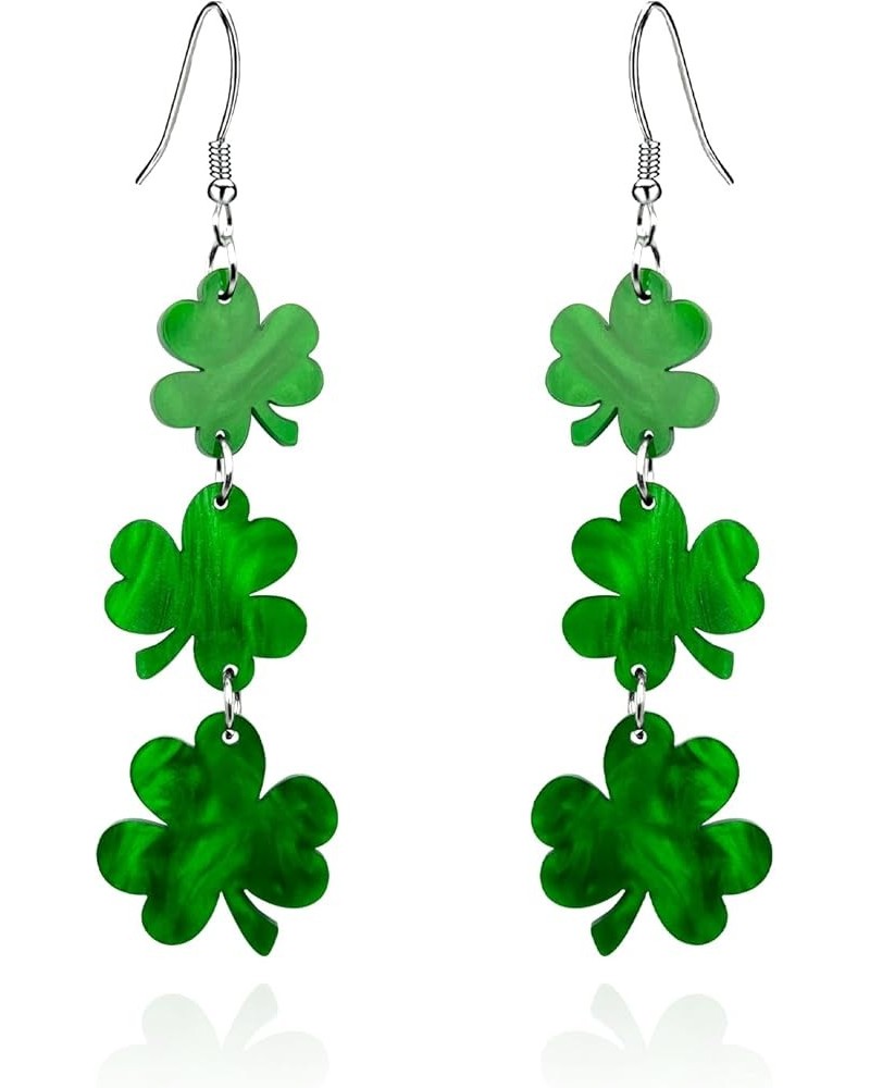 3 Pairs St Patrick's Day Earrings for Women Girls, Green Shamrock Clover Earrings Irish Hat Shamrock Stud Earrings Lightweigh...