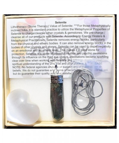 CHARGED Natural Himalayan Gemstone Crystal Perfect Pendant + 20" Silver Chain + Selenite Charging Heart [Included] Bloodstone...