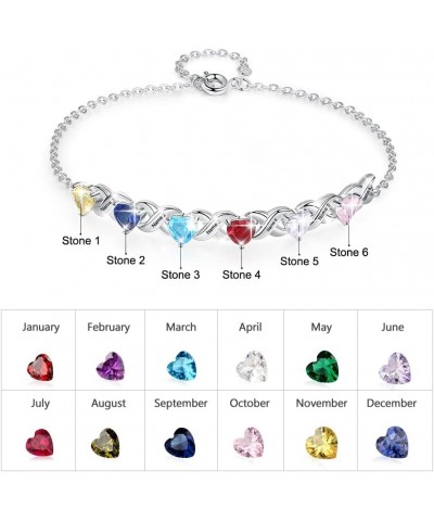 Infinity Love Heart Bracelet for Mom Personalized Charm Bracelet for Women with 2-7 Birthstones Custom Name Bracelet Charm Bi...