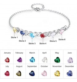 Infinity Love Heart Bracelet for Mom Personalized Charm Bracelet for Women with 2-7 Birthstones Custom Name Bracelet Charm Bi...