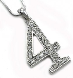 Number Charm 4 Four Pendant Necklace Clear Rhinestones Ladies Mens Fashion Jewelry $8.09 Necklaces