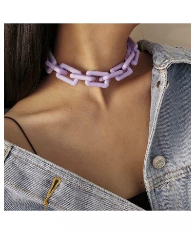 Acrylic Link Chain Choker Necklace Minimalist Chunky Collar Necklace Paperclip Chain Necklace Colorful for Women Girls Purple...