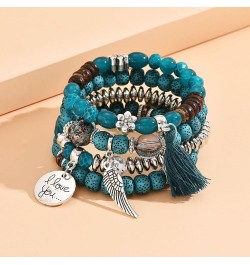 Women's Multi-layer Bracelet Turquoise Beads Leaf Shape Tassel Pendant Stretchy Bracelets Ladies Girls Hand Jewelry Dark gree...