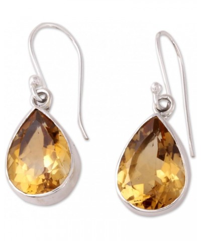 Artisan Handmade Citrine Dangle Earrings 9carat Teardrop from India .925 Sterling Silver Gemstone 'Yellow Glimmer' $31.89 Ear...