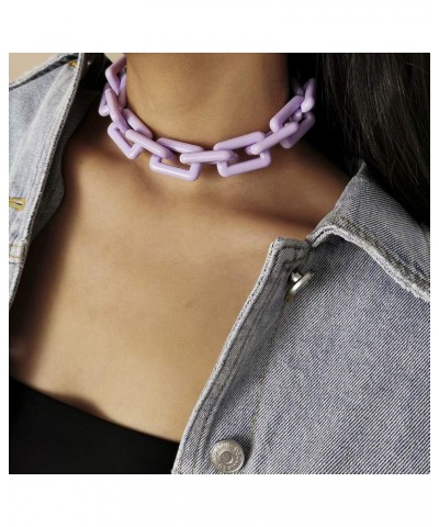 Acrylic Link Chain Choker Necklace Minimalist Chunky Collar Necklace Paperclip Chain Necklace Colorful for Women Girls Purple...