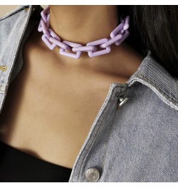 Acrylic Link Chain Choker Necklace Minimalist Chunky Collar Necklace Paperclip Chain Necklace Colorful for Women Girls Purple...