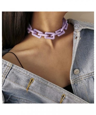 Acrylic Link Chain Choker Necklace Minimalist Chunky Collar Necklace Paperclip Chain Necklace Colorful for Women Girls Purple...