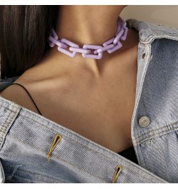 Acrylic Link Chain Choker Necklace Minimalist Chunky Collar Necklace Paperclip Chain Necklace Colorful for Women Girls Purple...