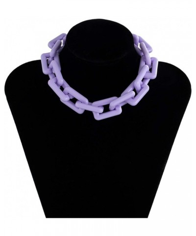 Acrylic Link Chain Choker Necklace Minimalist Chunky Collar Necklace Paperclip Chain Necklace Colorful for Women Girls Purple...