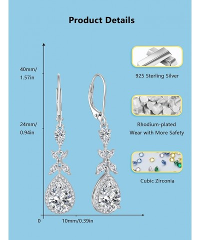 Bridal Earrings 925 Sterling Silver Wedding Dangle Earrings Teardrop Birthstone 5A Cubic Zirconia Earrings for Women Bride Je...