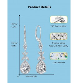 Bridal Earrings 925 Sterling Silver Wedding Dangle Earrings Teardrop Birthstone 5A Cubic Zirconia Earrings for Women Bride Je...