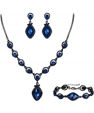 Bridal Wedding Crystal Marquise Teardrop Pendant Necklace Earrings Bracelet Set for Prom Blue Black-Tone $18.87 Jewelry Sets