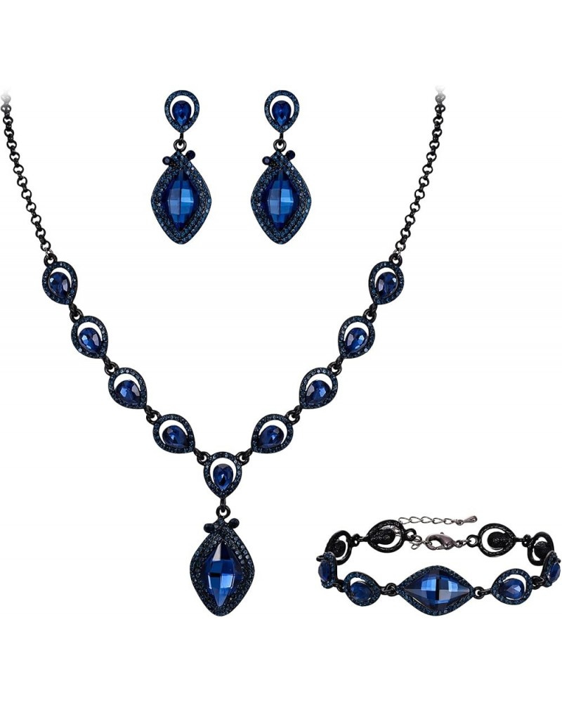 Bridal Wedding Crystal Marquise Teardrop Pendant Necklace Earrings Bracelet Set for Prom Blue Black-Tone $18.87 Jewelry Sets