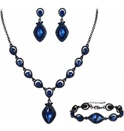 Bridal Wedding Crystal Marquise Teardrop Pendant Necklace Earrings Bracelet Set for Prom Blue Black-Tone $18.87 Jewelry Sets