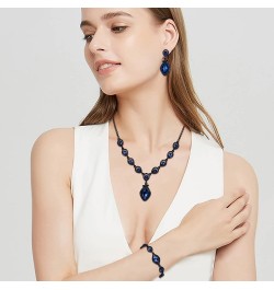 Bridal Wedding Crystal Marquise Teardrop Pendant Necklace Earrings Bracelet Set for Prom Blue Black-Tone $18.87 Jewelry Sets