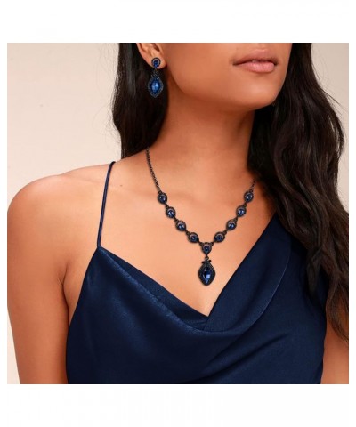 Bridal Wedding Crystal Marquise Teardrop Pendant Necklace Earrings Bracelet Set for Prom Blue Black-Tone $18.87 Jewelry Sets