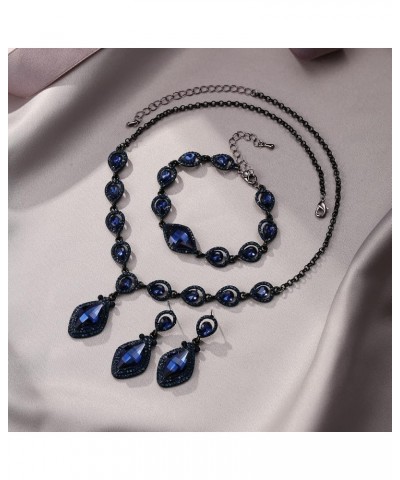 Bridal Wedding Crystal Marquise Teardrop Pendant Necklace Earrings Bracelet Set for Prom Blue Black-Tone $18.87 Jewelry Sets