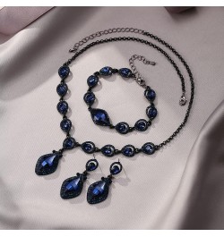 Bridal Wedding Crystal Marquise Teardrop Pendant Necklace Earrings Bracelet Set for Prom Blue Black-Tone $18.87 Jewelry Sets