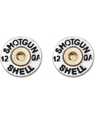 Women's 12 Gauge Shotgun Shell Spent Bullet Hypoallergenic Post Back Stud Earrings 15mm Silver Tone $13.10 Earrings