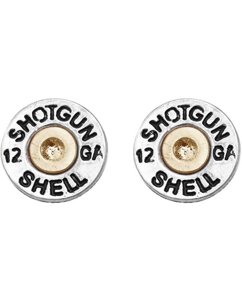 Women's 12 Gauge Shotgun Shell Spent Bullet Hypoallergenic Post Back Stud Earrings 15mm Silver Tone $13.10 Earrings