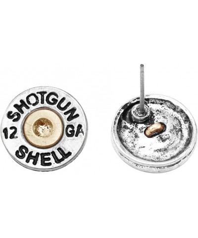 Women's 12 Gauge Shotgun Shell Spent Bullet Hypoallergenic Post Back Stud Earrings 15mm Silver Tone $13.10 Earrings