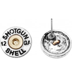 Women's 12 Gauge Shotgun Shell Spent Bullet Hypoallergenic Post Back Stud Earrings 15mm Silver Tone $13.10 Earrings