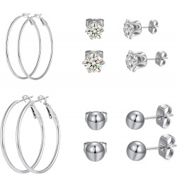 6 Pairs Stainless Steel Stud and Hoop Earrings Set for Women Lightweight Huggie Hoops Hypoallergenic Cubic Zirconia Stud Earr...