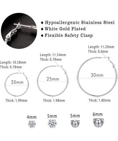 6 Pairs Stainless Steel Stud and Hoop Earrings Set for Women Lightweight Huggie Hoops Hypoallergenic Cubic Zirconia Stud Earr...