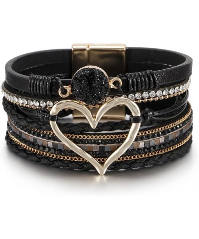 Leopard Bracelet for Women, Boho Leather Wrap Multi-Layer Pearl Crystal Bracelet Bangle Jewelry B29:Heart Leather(Black) $11....