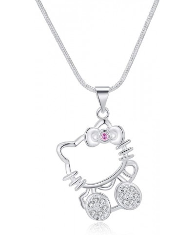 Kitty Cat Necklace, Silver Cute Cat Pendant Necklace- Pink Kitty Cat Necklace for Women Girls, 17.71 Pink $9.17 Necklaces