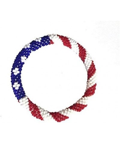 Crochet Glass Seed Bead Nepal Boho Bracelet - USA Flag $8.64 Bracelets