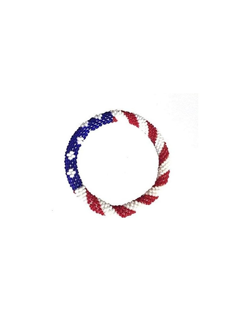 Crochet Glass Seed Bead Nepal Boho Bracelet - USA Flag $8.64 Bracelets