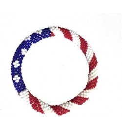 Crochet Glass Seed Bead Nepal Boho Bracelet - USA Flag $8.64 Bracelets