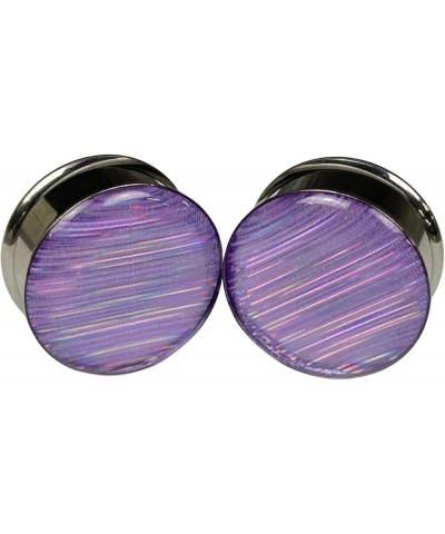 Pair of Lavender Holographic Ribbon Double Flare Resin Plugs (MTO-056) 9/16" (14mm) $12.83 Body Jewelry