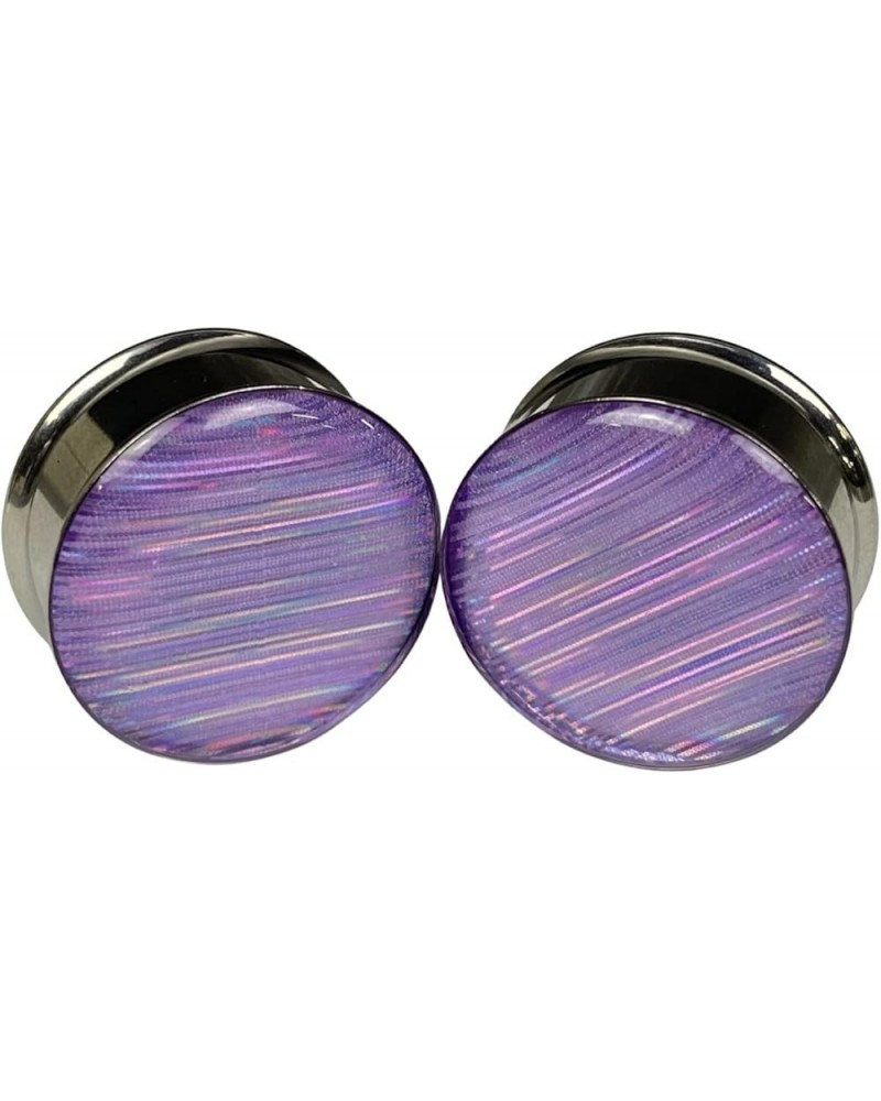 Pair of Lavender Holographic Ribbon Double Flare Resin Plugs (MTO-056) 9/16" (14mm) $12.83 Body Jewelry