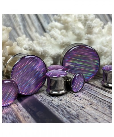 Pair of Lavender Holographic Ribbon Double Flare Resin Plugs (MTO-056) 9/16" (14mm) $12.83 Body Jewelry