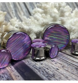 Pair of Lavender Holographic Ribbon Double Flare Resin Plugs (MTO-056) 9/16" (14mm) $12.83 Body Jewelry