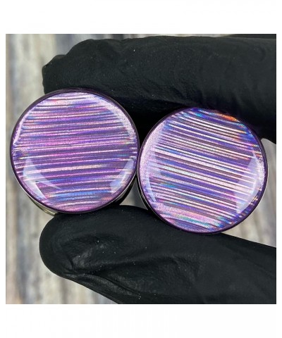 Pair of Lavender Holographic Ribbon Double Flare Resin Plugs (MTO-056) 9/16" (14mm) $12.83 Body Jewelry