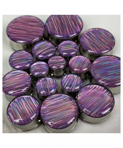 Pair of Lavender Holographic Ribbon Double Flare Resin Plugs (MTO-056) 9/16" (14mm) $12.83 Body Jewelry