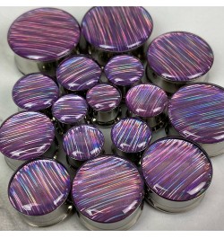 Pair of Lavender Holographic Ribbon Double Flare Resin Plugs (MTO-056) 9/16" (14mm) $12.83 Body Jewelry