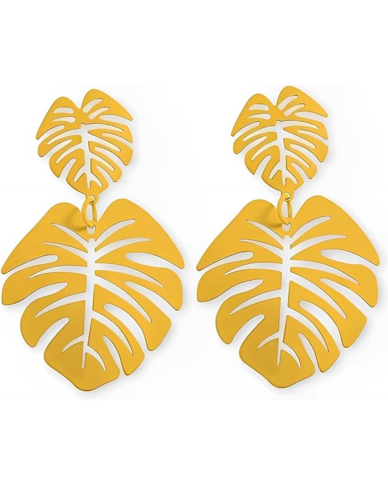 Silver Threader Earrings for Women - Monstera Yellow Palm Leaf Earrings Fashion Jewelry Gift Leaf Earrings $8.84 Earrings