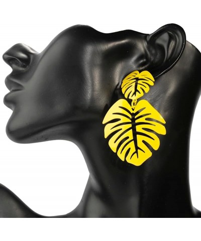 Silver Threader Earrings for Women - Monstera Yellow Palm Leaf Earrings Fashion Jewelry Gift Leaf Earrings $8.84 Earrings