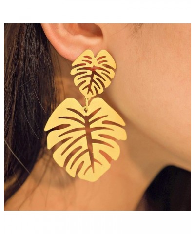 Silver Threader Earrings for Women - Monstera Yellow Palm Leaf Earrings Fashion Jewelry Gift Leaf Earrings $8.84 Earrings