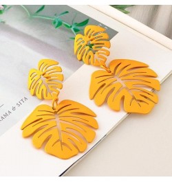 Silver Threader Earrings for Women - Monstera Yellow Palm Leaf Earrings Fashion Jewelry Gift Leaf Earrings $8.84 Earrings